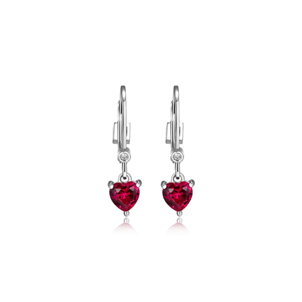 ELLE "Holiday Stars" Heart Created Ruby and Lab Grown Diamond Round Drop Earrings - Silver