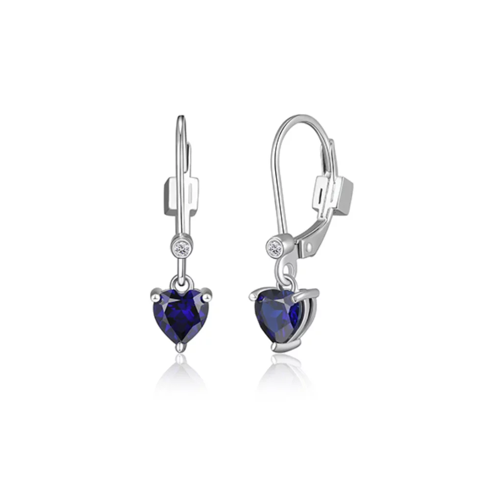 ELLE "Blue Star" Sterling Silver Created Sapphire and Lab Grown Diamond Drop Earrings - Silver