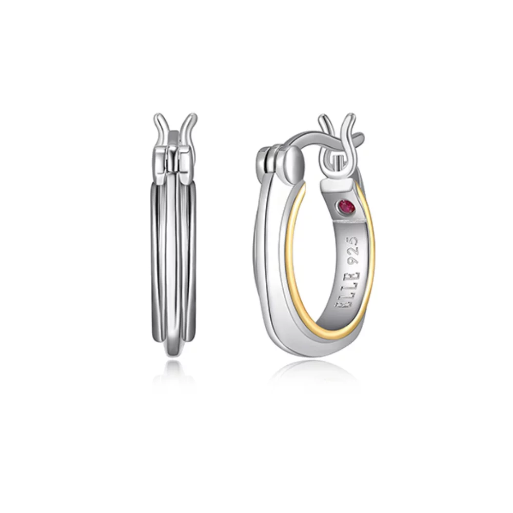 ELLE "Aureole" Sterling Silver 2-Tone Square Hoop Earrings - Silver and Gold