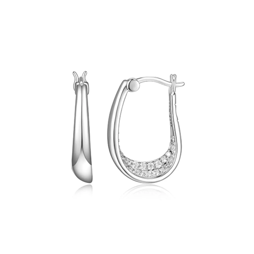 BOUCLES D'OREILLES "Lake Mirror" en argent sterling avec zircone cubique ovale - Argent