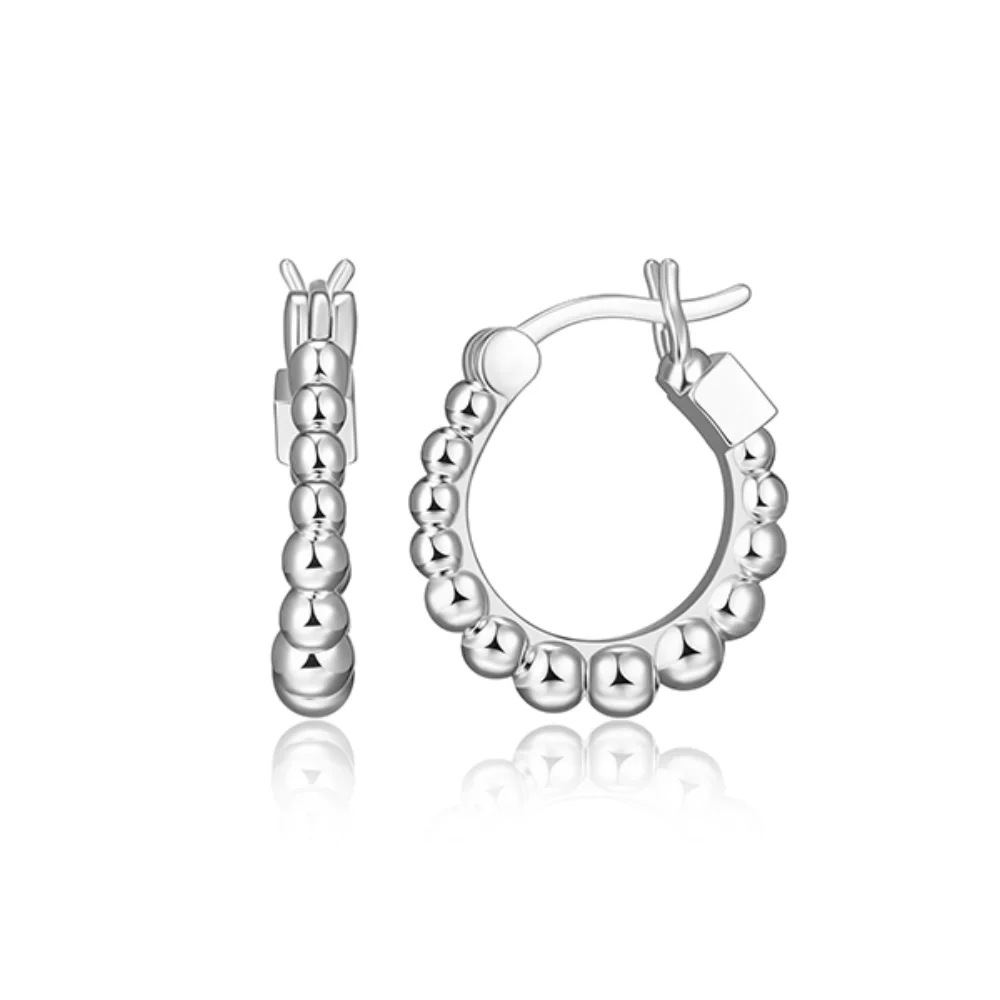 ELLE "Orb" Sterling Silver Bead 16mm Hoop Earrings - Silver