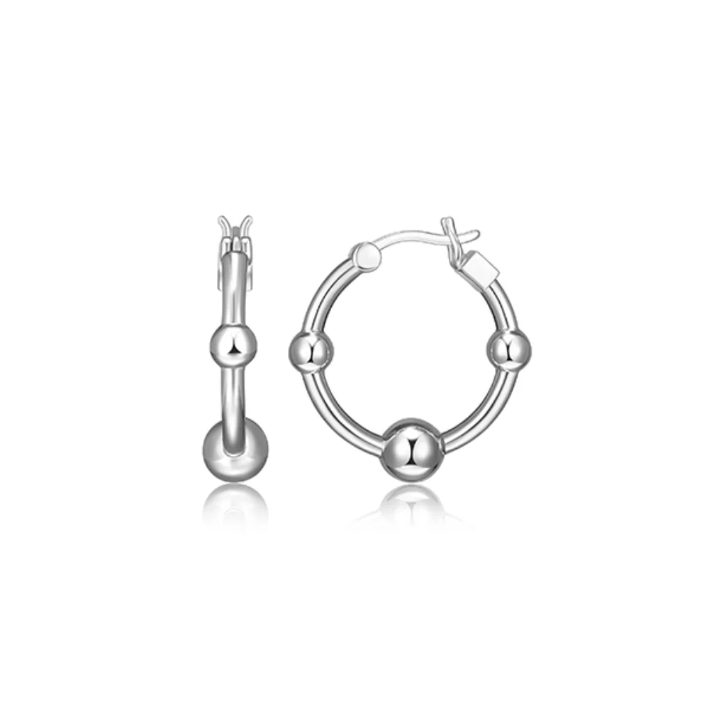 ELLE "Orb" Sterling Silver Bead 20mm Hoop Earrings - Silver