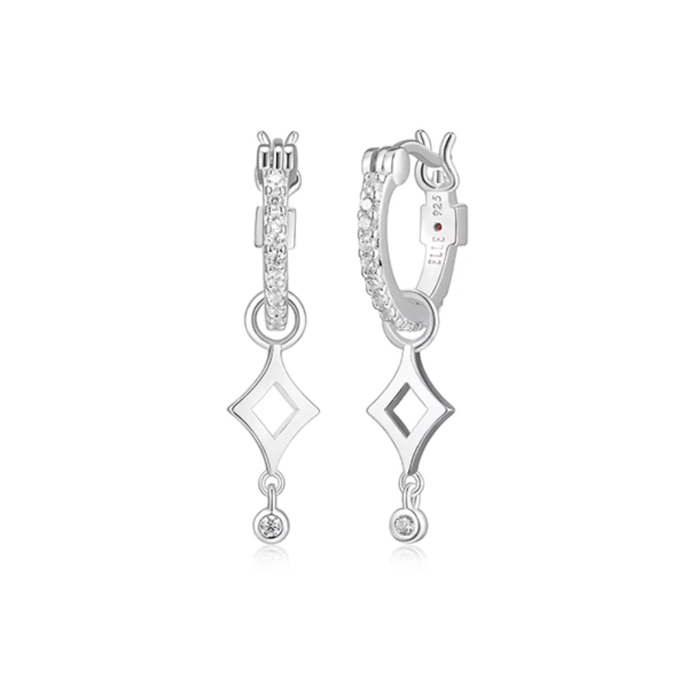 BOUCLES D'OREILLES "Stellar" en argent sterling avec pendentif losange lisse et cercle en zircone cubique - Argent