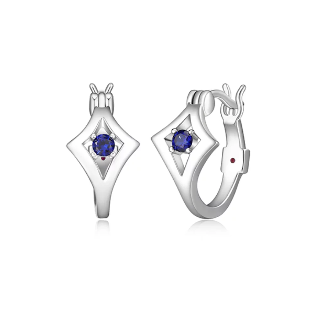 BOUCLES D'OREILLES "Stellar" en argent sterling en forme de diamant avec saphir de 15 mm - Argent