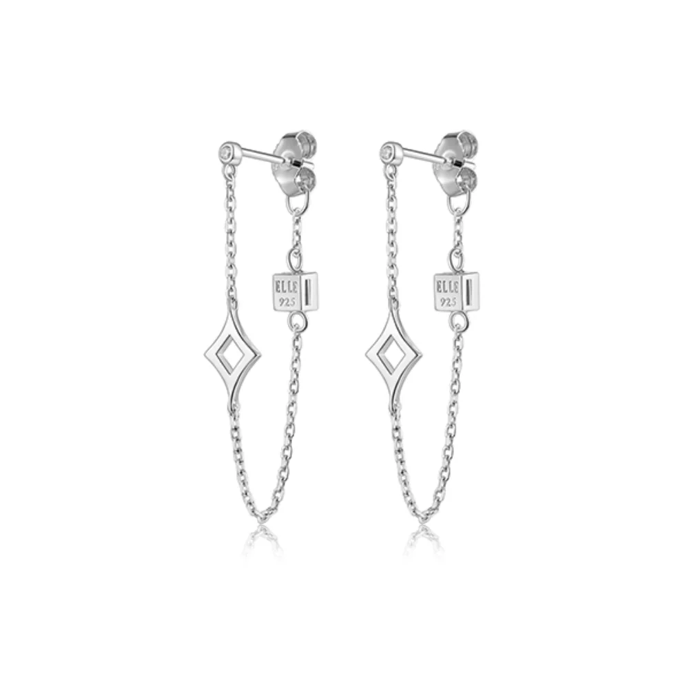 BOUCLES D'OREILLES "Stellar" en argent sterling avec zircon cubique et chaîne - Argent