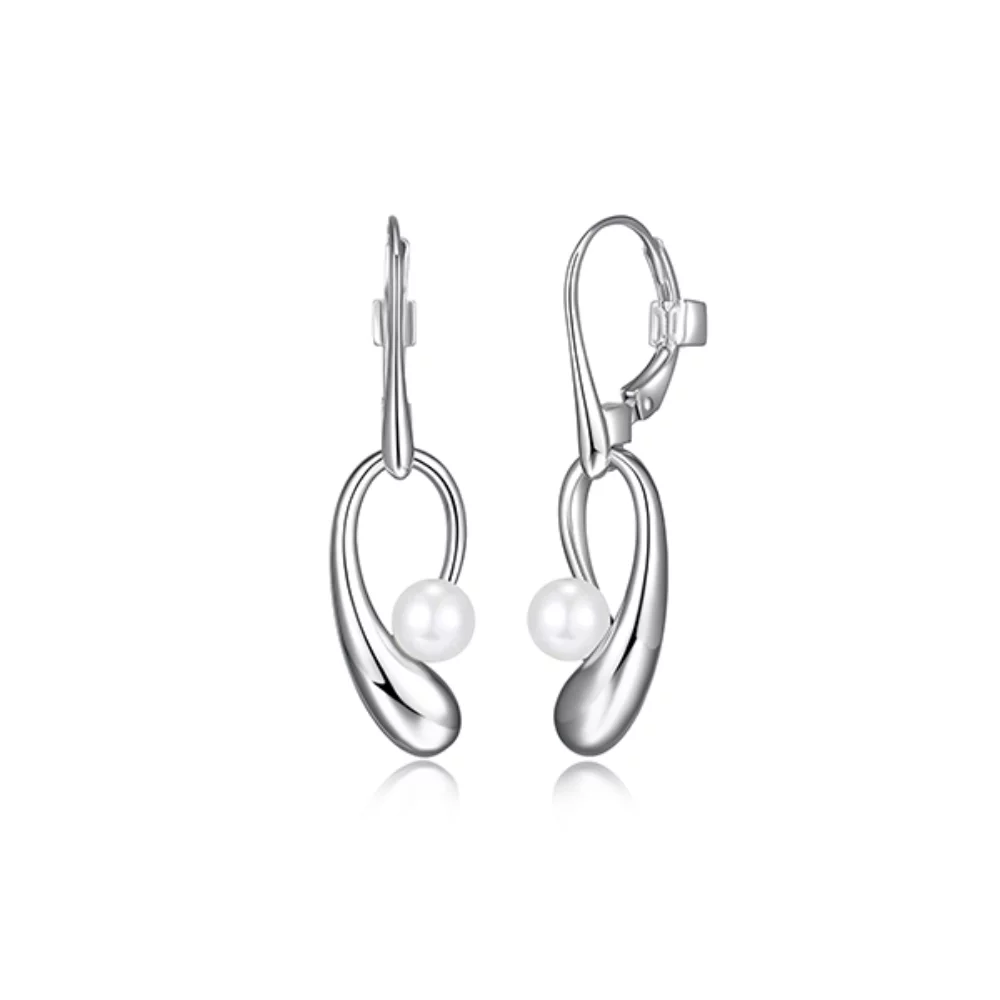 ELLE "Caramel" Pear Shape Drop and 5-5.5mm Pearl Dangle Earrings - Silver