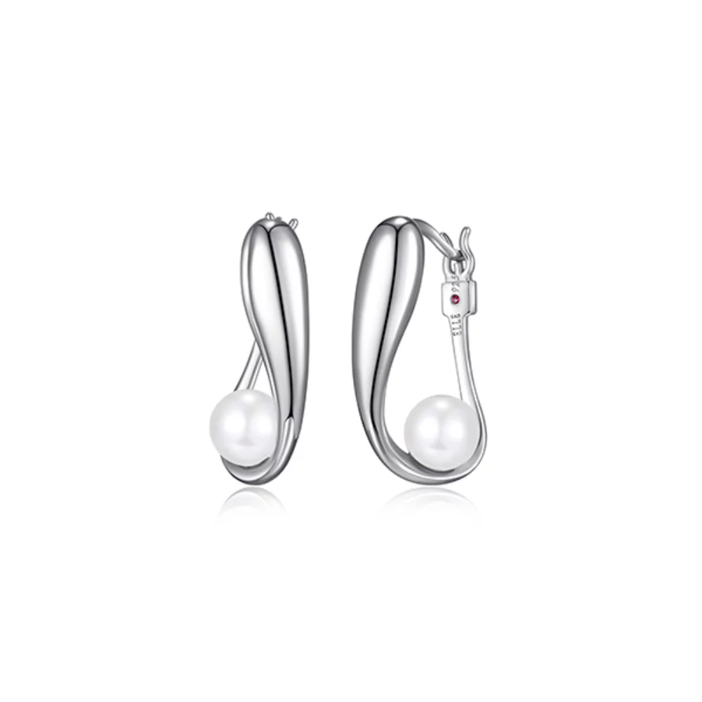 ELLE "Caramel" Twisted Hoop with 6-6.5mm Pearl Earrings - Silver