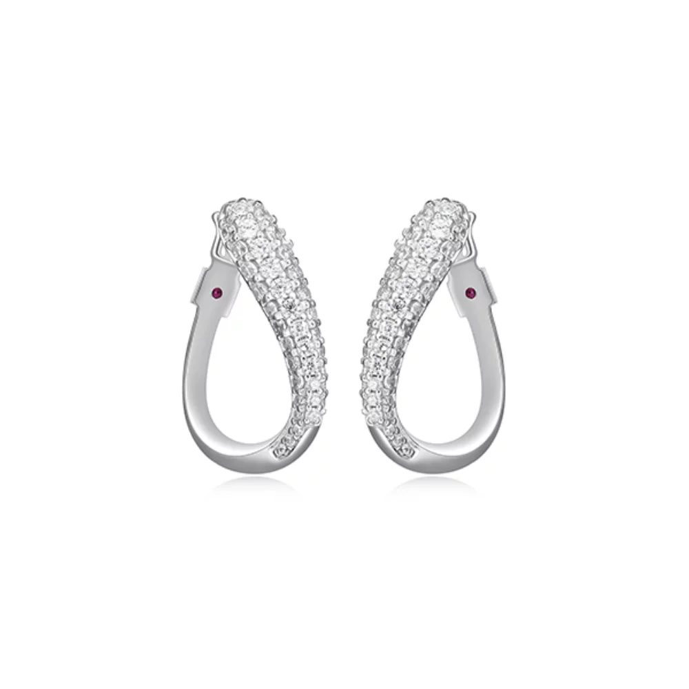 BOUCLES D'OREILLES "Caramel" en zircon cubique pavé, ovales torsadées - Argent
