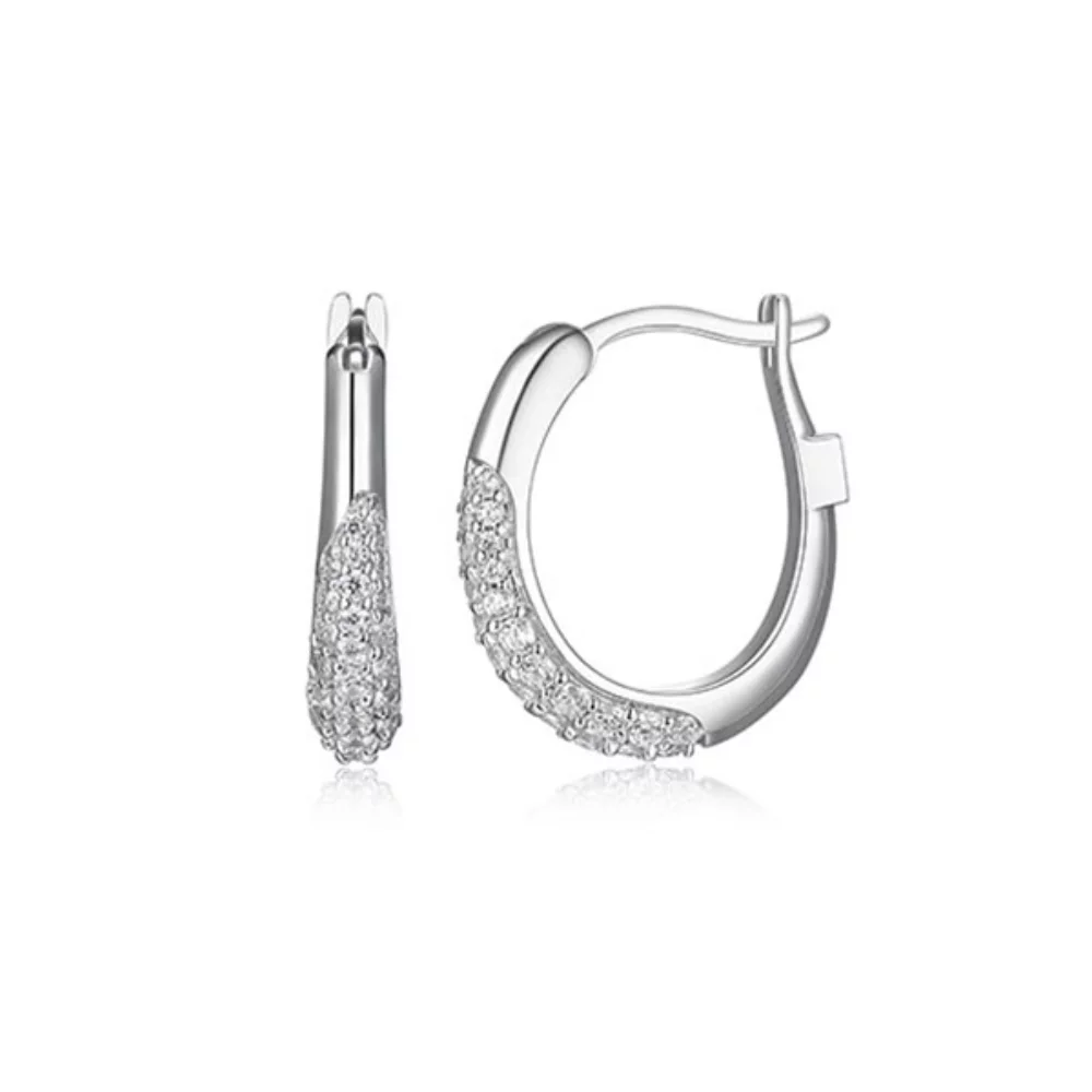 BOUCLES D'OREILLES "Caramel" en forme de créoles ovales pavées de zircones cubiques de 17x15mm - Argent