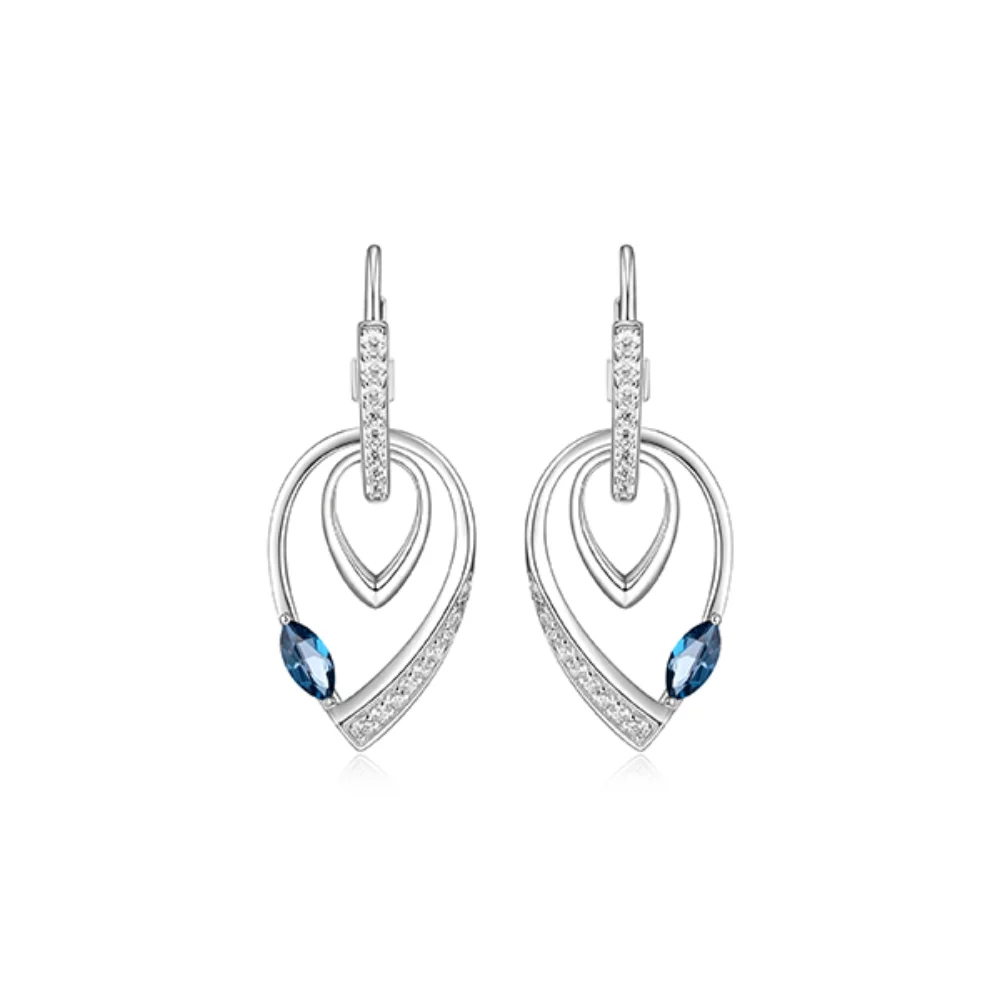 BOUCLES D'OREILLES "Swing" en topaze et zircone cubique pavée en forme de double poire - Argent
