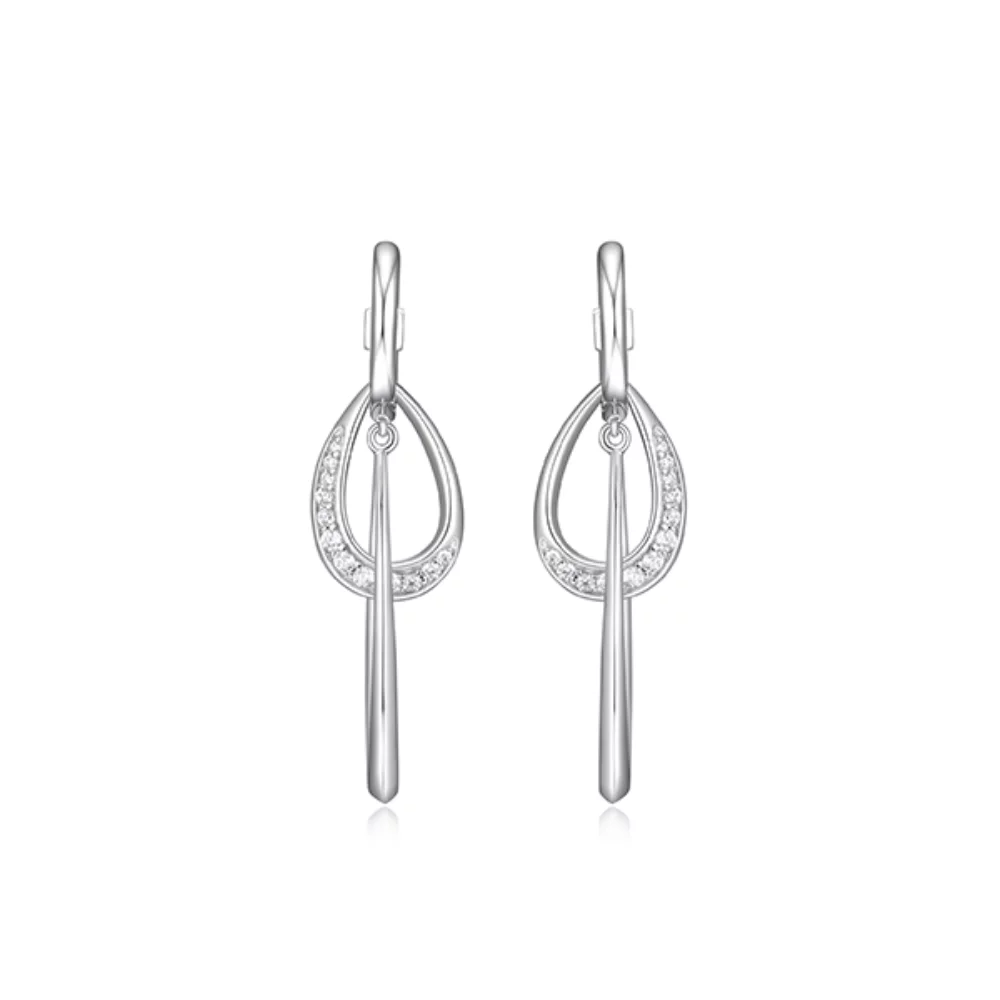 ELLE "Swing" Interlocking Marquise and Pear Link Pave Cubic Zirconia Hoop Earrings - Silver