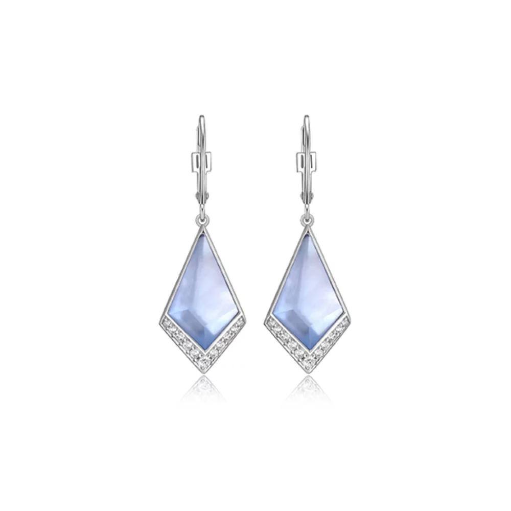 ELLE "Iceberg" Mother of Pearl and Topaz Doublet with Cubic Zirconia Dangle Earrings - Silver