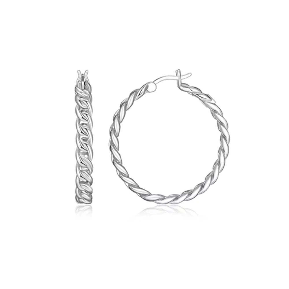 ELLE "Ovation" High Polish Link 30mm Hoop Earrings - Silver