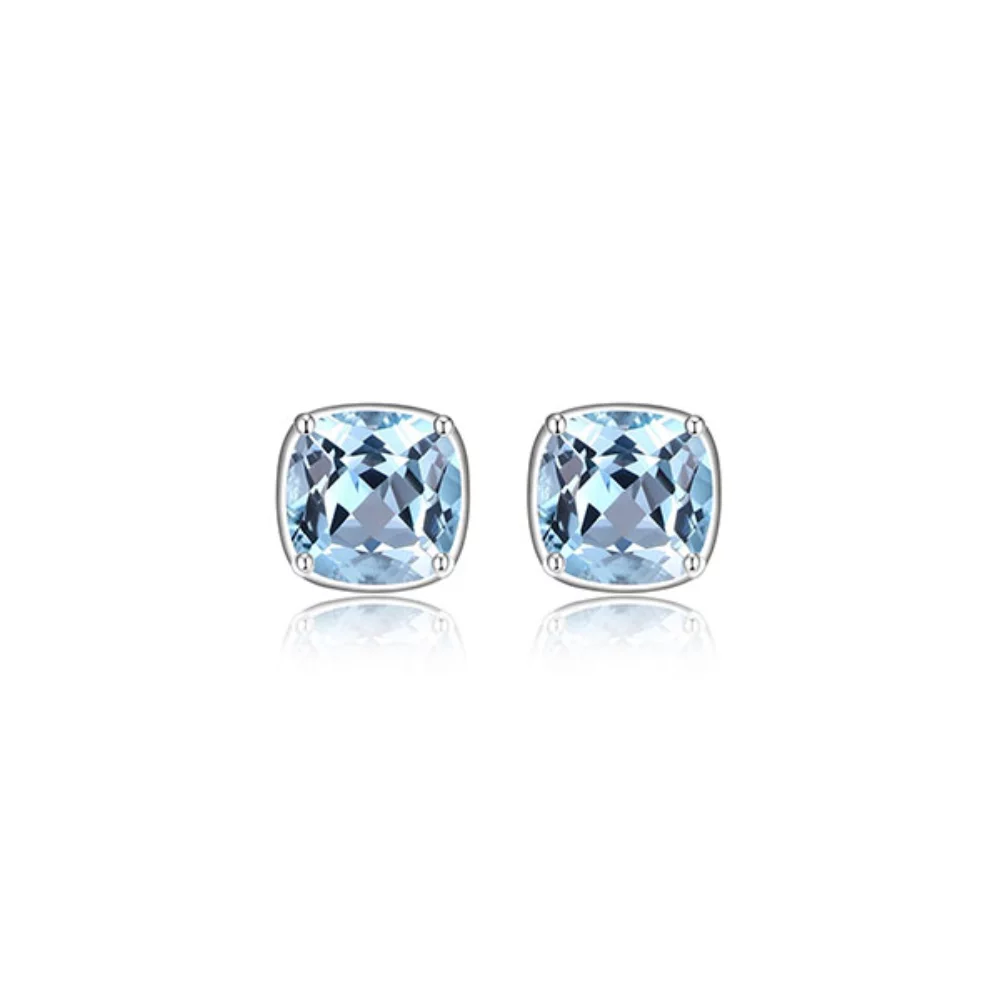 ELLE "Marble" Blue Topaz Cushion Cut Stud Earrings - Blue