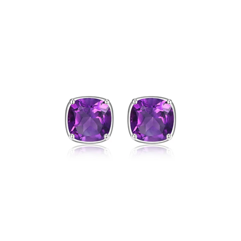 BOUCLES D'OREILLES "Marbre" Améthyste à Taille Coussin - Violet