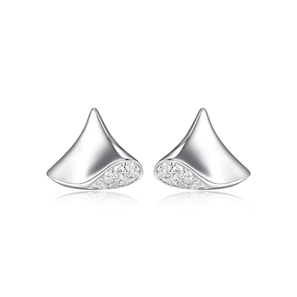 BOUCLES D'OREILLES "Flamenco" Single Triangulaires avec Clous en Zircone Cubique - Argent