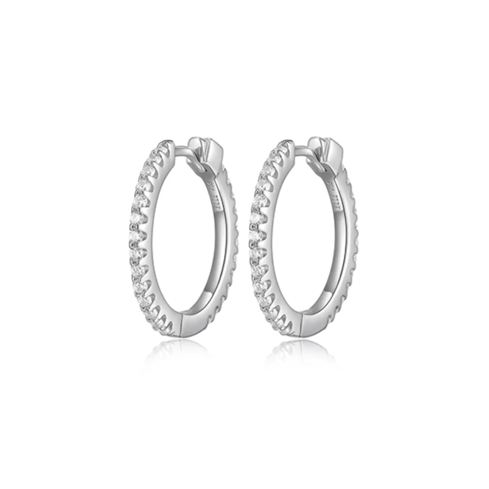 Créoles "Stardust" de 20 mm avec zircons cubiques transparents - Argent