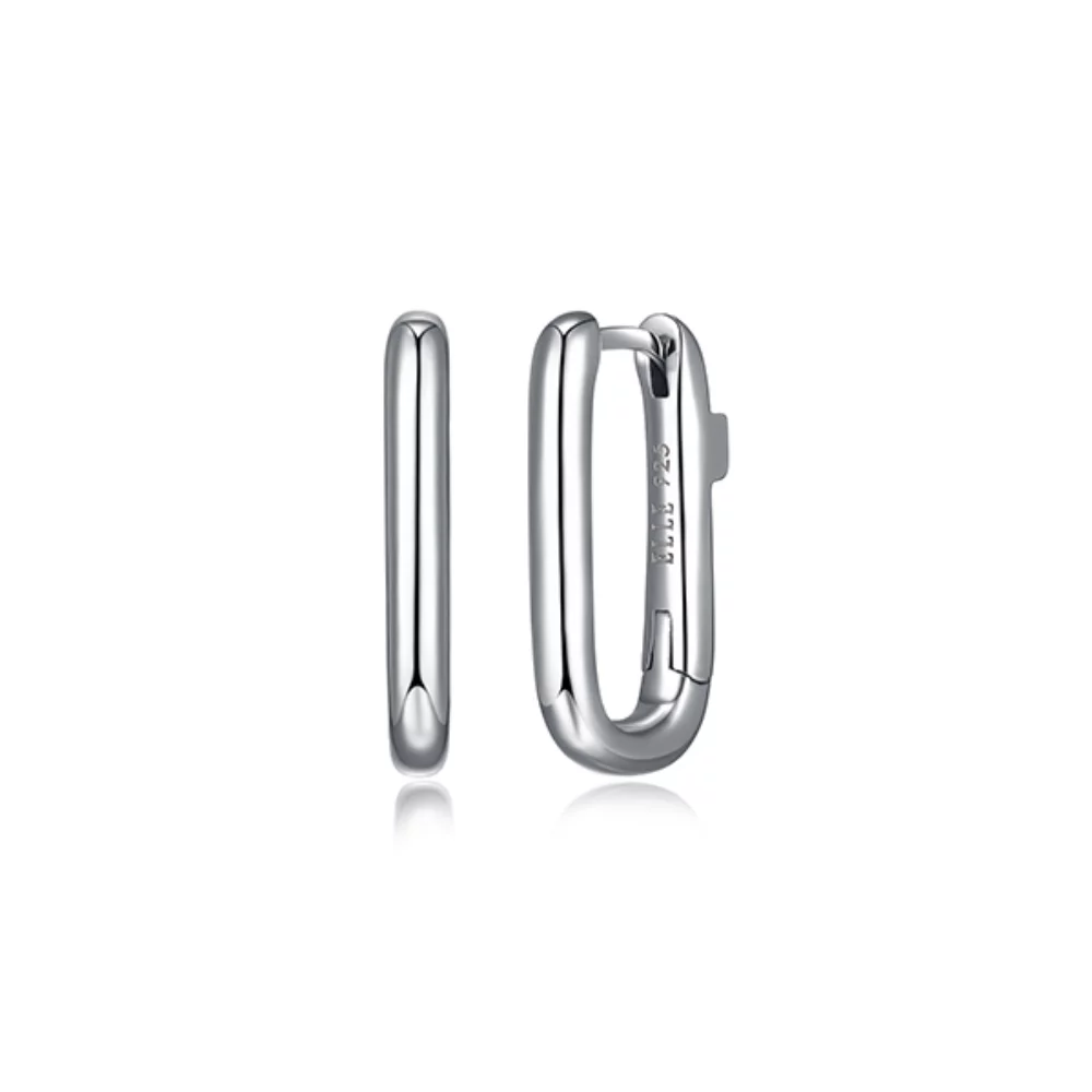 ELLE "Simpatico" 19x11mm Rectangle Small Hoop Earrings - Silver