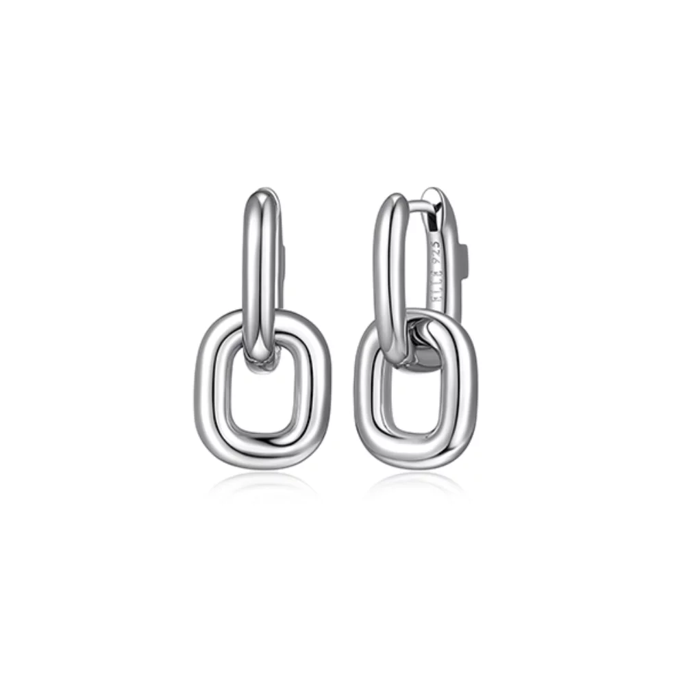 BOUCLES D'OREILLES "Simpatico" 15x11mm 2 en 1 avec maillons rectangulaires amovibles - Argent