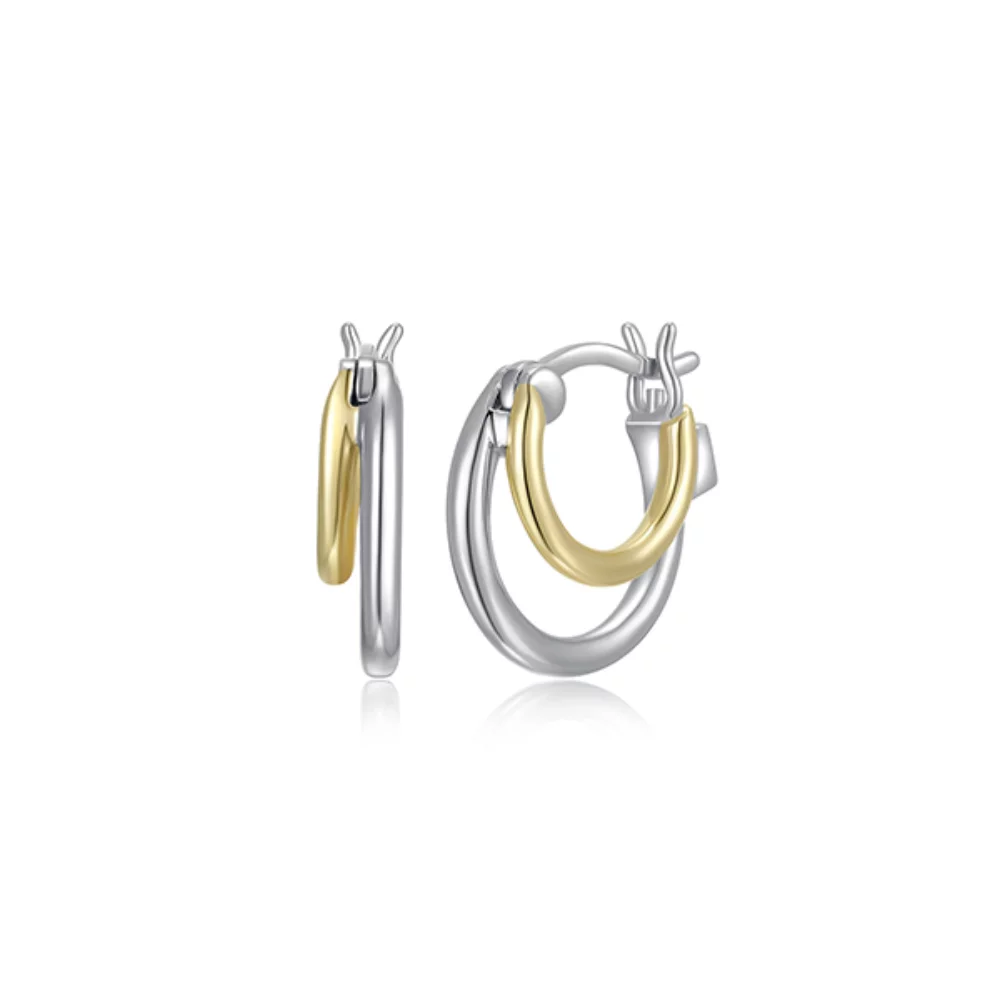ELLE "Simpatico" 14mm Double Layer Hoop Earrings - Silver and Gold