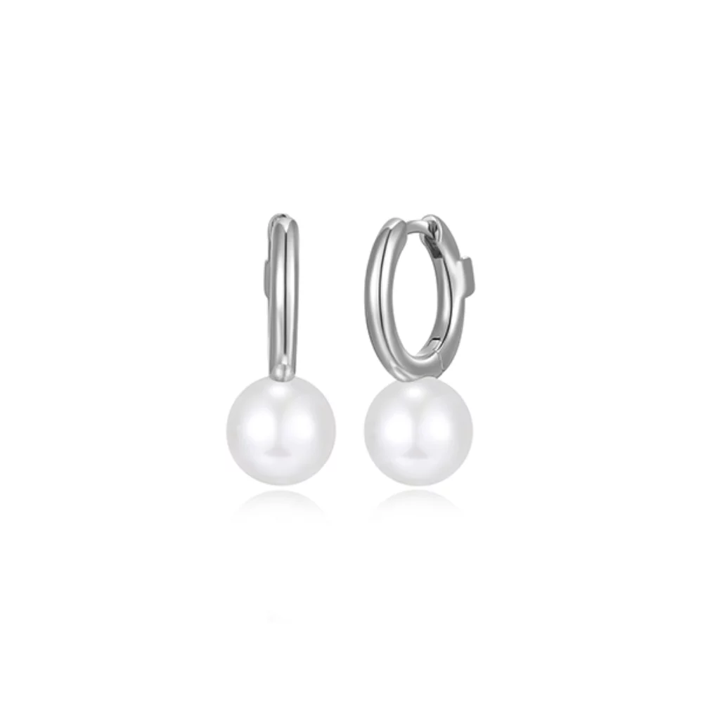 BOUCLES D'OREILLES "Simpatico" Huggie Hoop de 12mm avec Perle - Argent