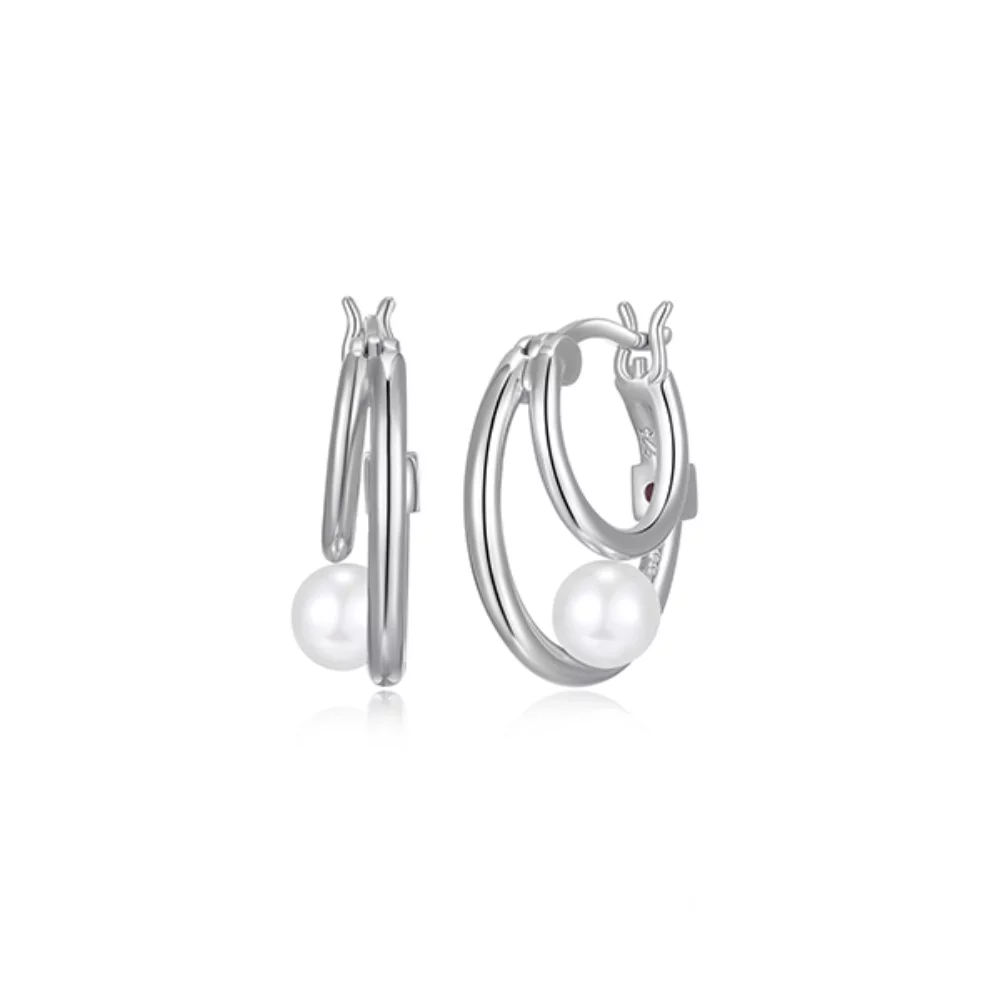 BOUCLES D'OREILLES "Simpatico" à double cercle avec perle - Argent