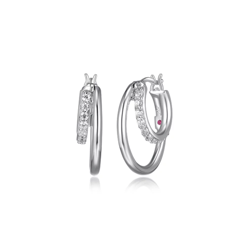 ELLE "Simpatico" 20mm Double Layer Hoop Earrings - Silver