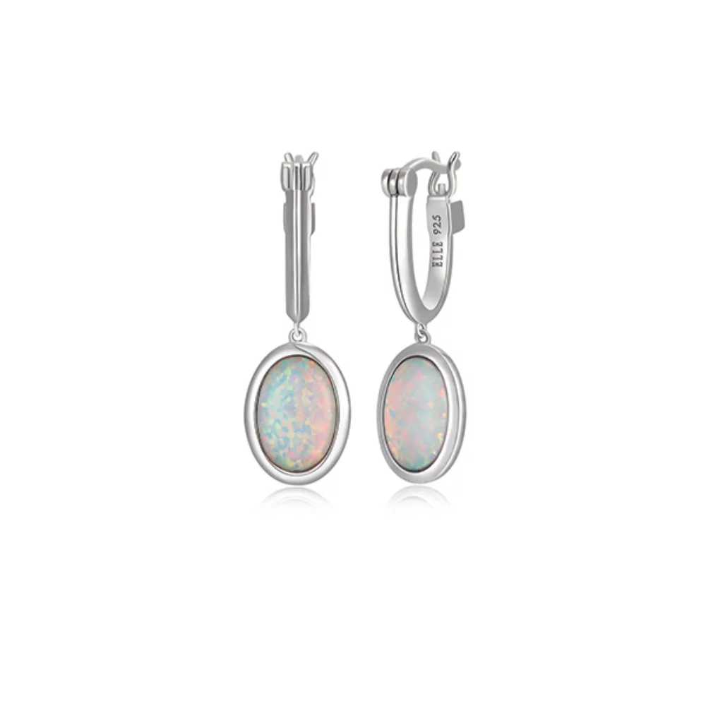 ELLE "Mirage" Opal in Bezel Set Drop Leverback Earrings - Silver