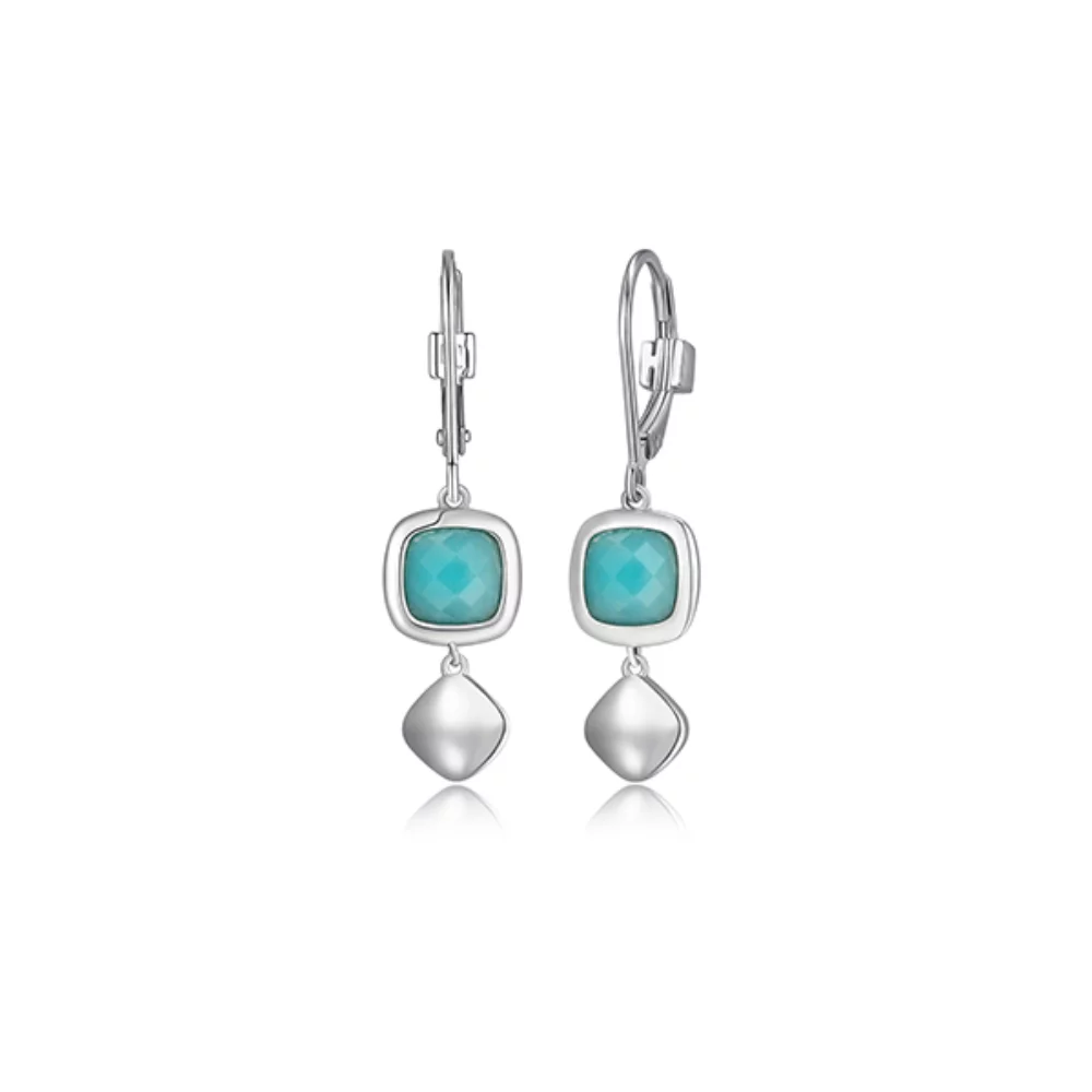 Boucles d'oreilles pendantes à levier "Mirage" en amazonite taillée en coussin sertie en lunette - Argent