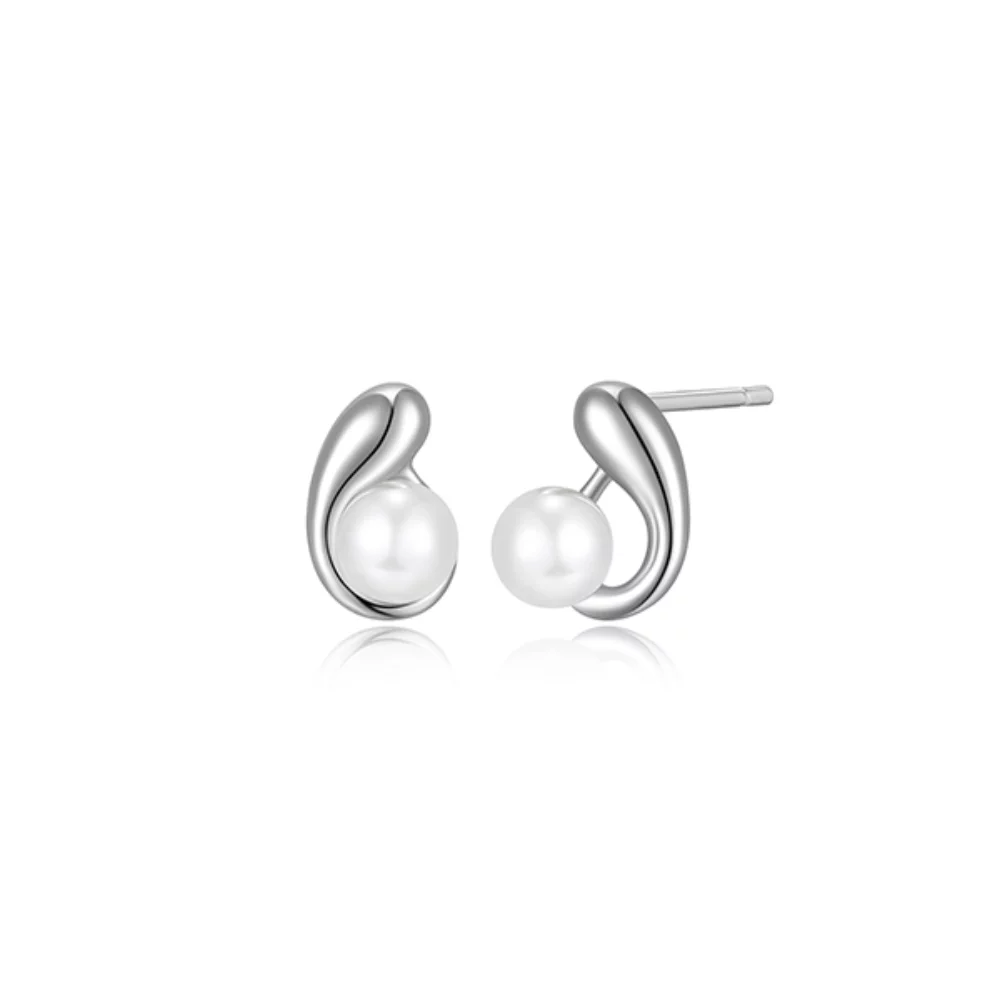 ELLE "Caramel" Pear Shape Drop and 5mm Pearl Stud Earrings - Silver