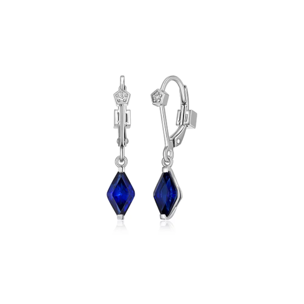 ELLE "Etoile" Marquise Shape Created Sapphire and Lab Grown Diamond Dangle Leverback Earrings - Blue
