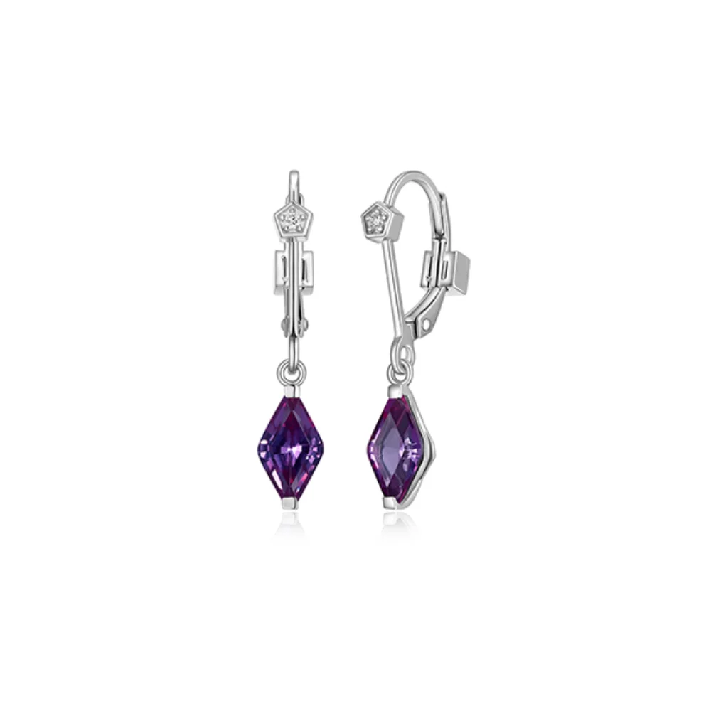 BOUCLES D'OREILLES PENDANTES "Etoile" Marquise en saphir créé et diamant de culture - Violet