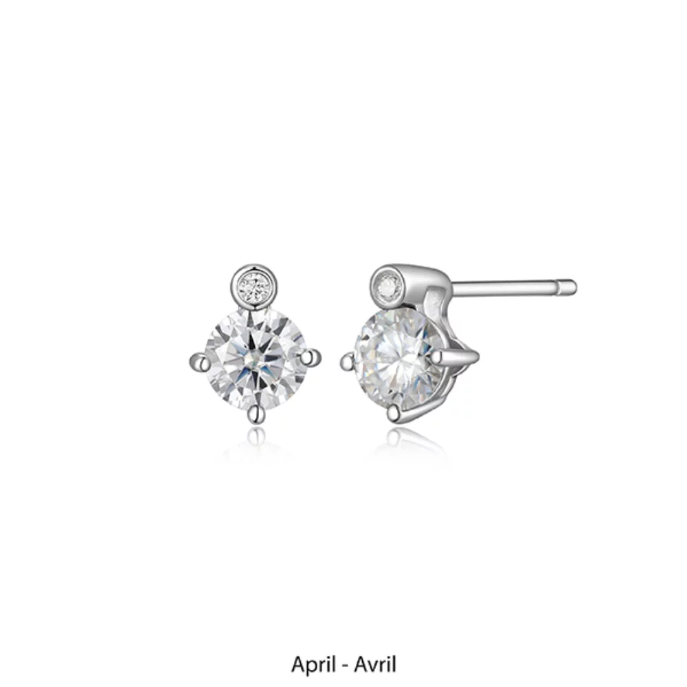BOUCLES D'OREILLES "Pierre de naissance" d'avril (moissanite) et diamant de culture en laboratoire ELLE