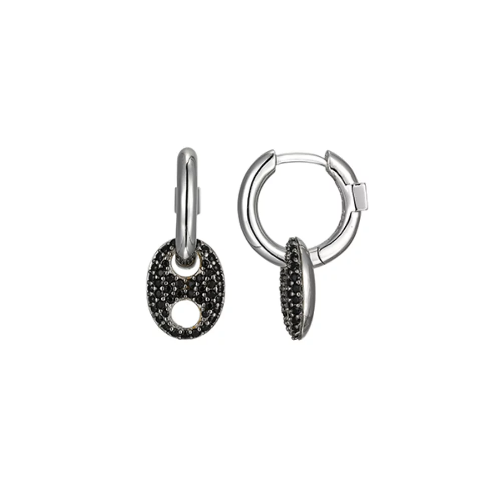 BOUCLES D'OREILLES "Espion" en argent sterling avec pavé de cristaux noirs - Argent