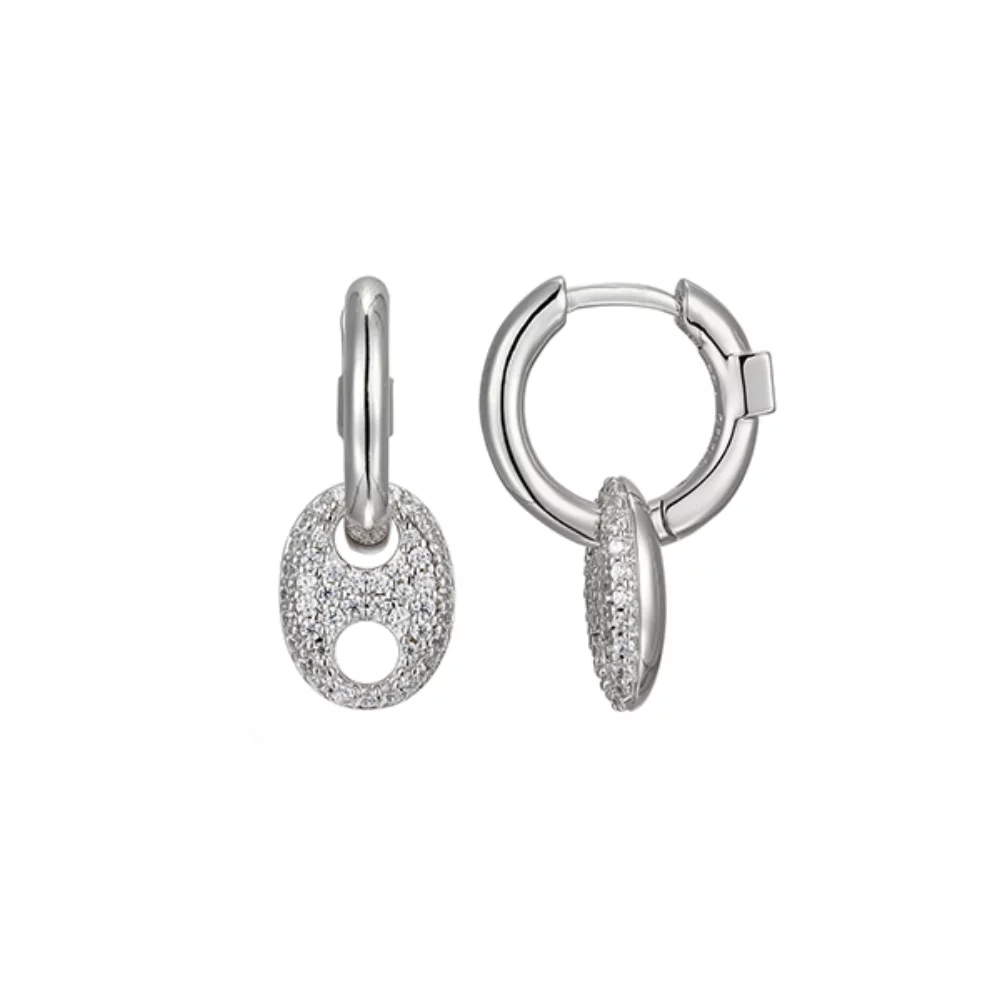 BOUCLES D'OREILLES "Espion" en argent sterling pavé de zircone cubique, avec pendentif de 13 mm - Argent