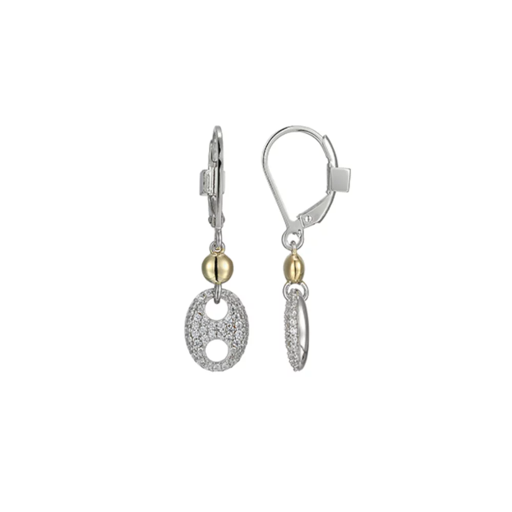 BOUCLES D'OREILLES "Espion" en argent sterling avec maillons marins et zircones cubiques - argent et or