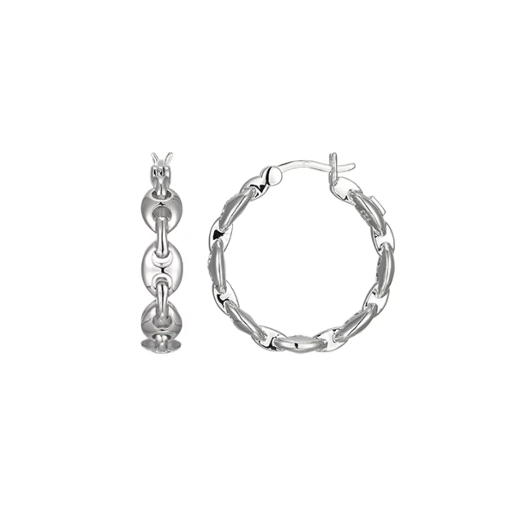 ELLE "Espion" Sterling Silver Marine Link Hoop Earrings - Silver