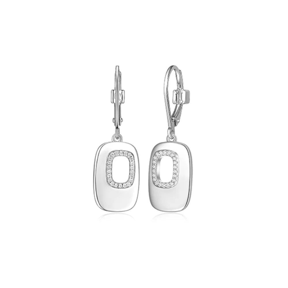 ELLE "Lookout" Cushion Cutout with Cubic Zirconia Lever Back Drop Earrings - Silver