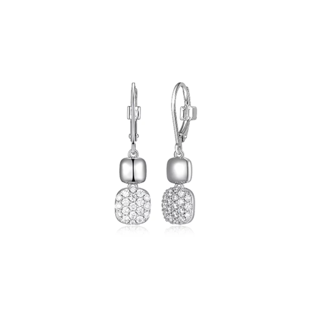 BOUCLES D'OREILLES PENDANTES "Lookout" en zircone cubique double coussin avec fermoir à levier - Argent