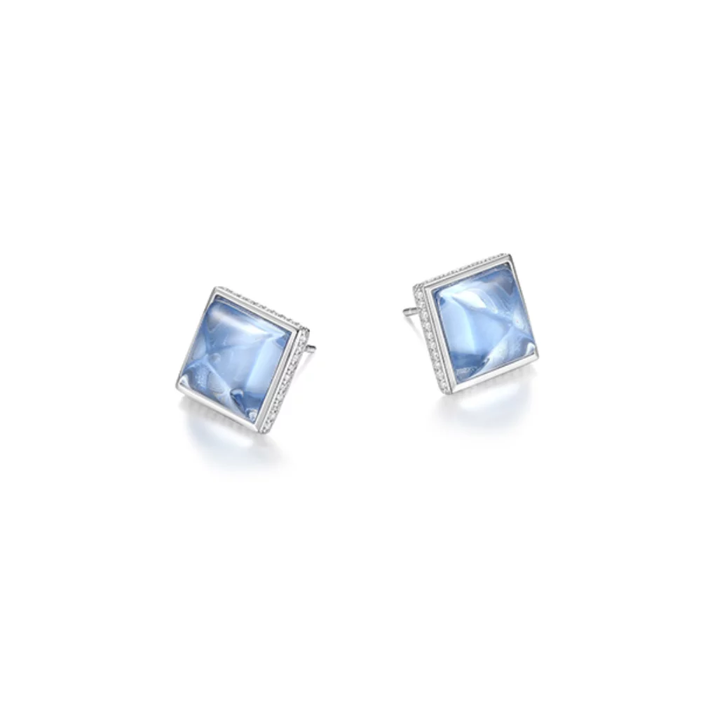 ELLE "Pivot" Synthetic Dark Blue Quartz & Cubic Zirconia Stud Earrings - Silver
