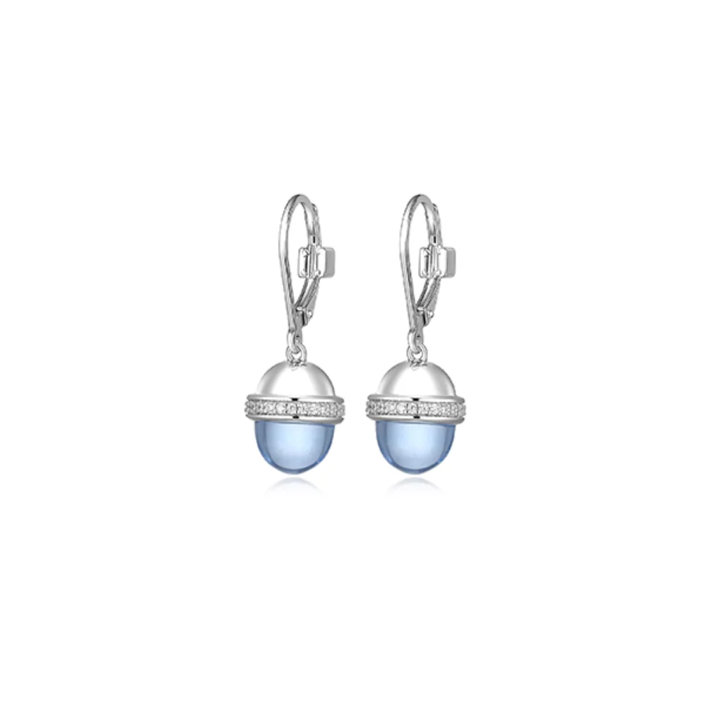 ELLE "Pivot" Synthetic Dark Blue Quartz & Cubic Zirconia Lever Back Drop Earrings -Silver