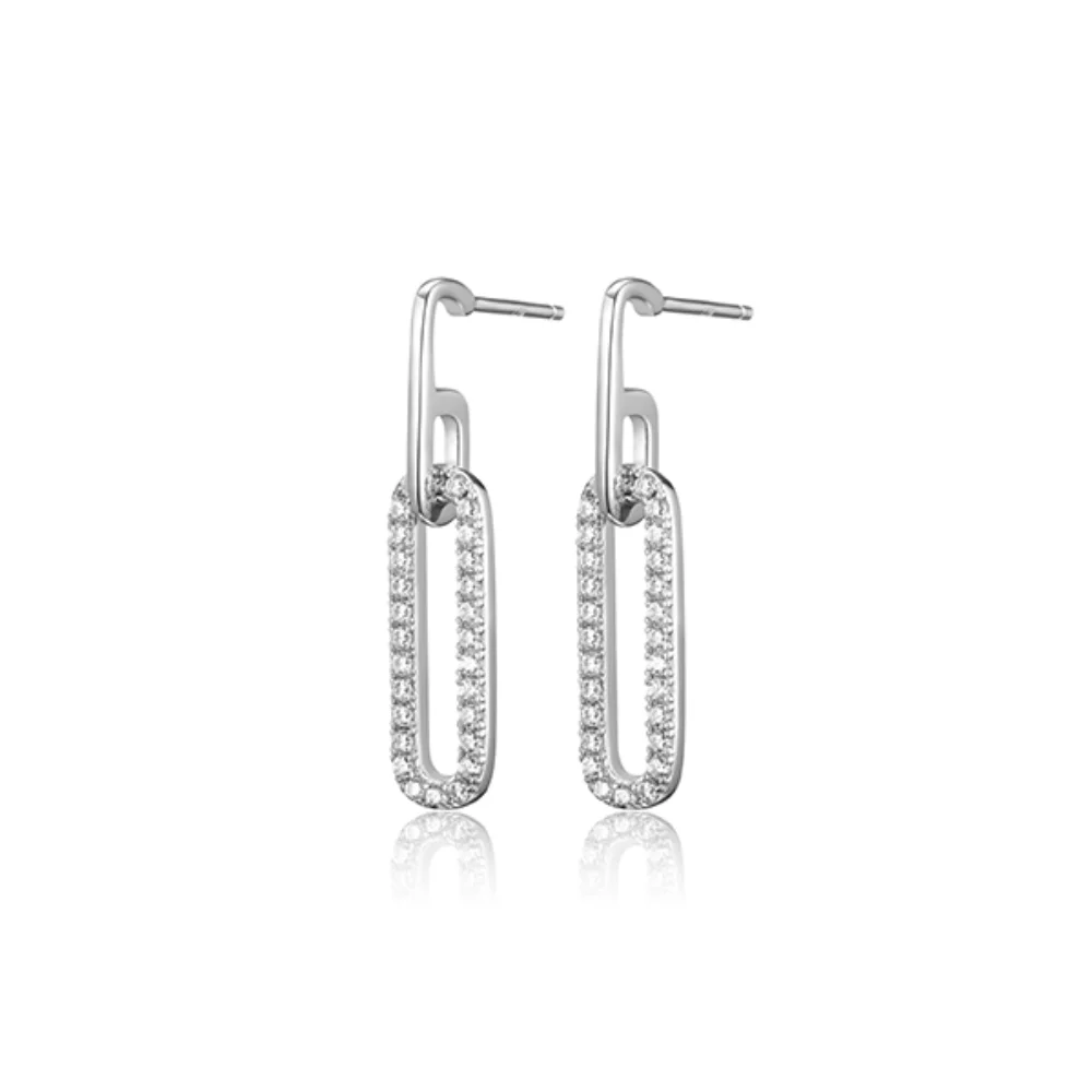 Diamondlite Cubic Zirconia Paperclip Link Earrings - Silver