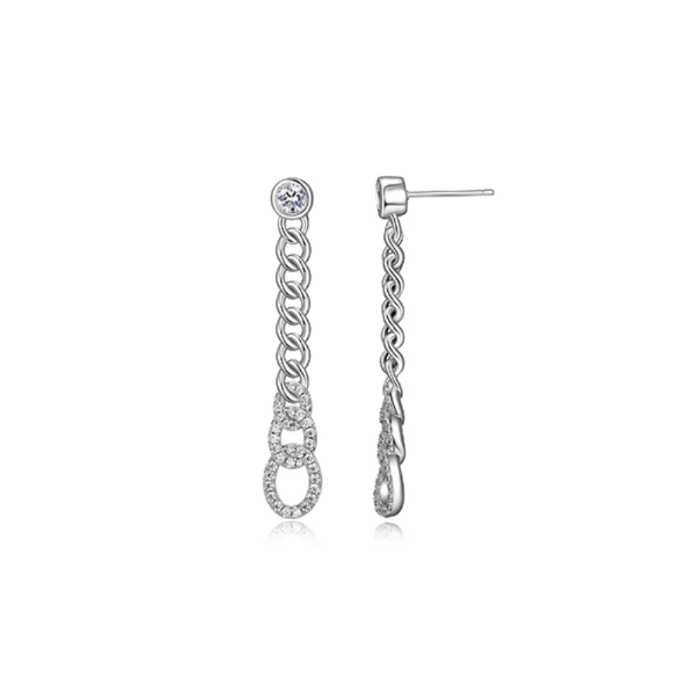 Charles Garnier Sterling Silver "Cuban Link" Curb Chain Link with CZ Linear Stud Earrings - Silver