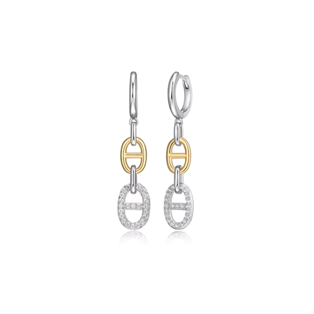 Charles Garnier Sterling Silver "Mariner Link" with Diamondlite Dangle Earrings - Silver and Gold