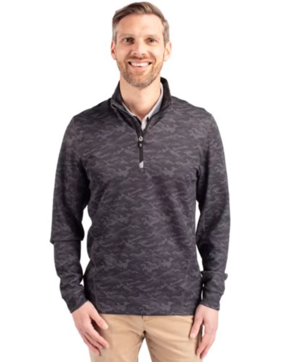 Pull-over Cutter & Buck Traverse Stretch Camo Print Eco à quart de zip pour hommes de grande taille.