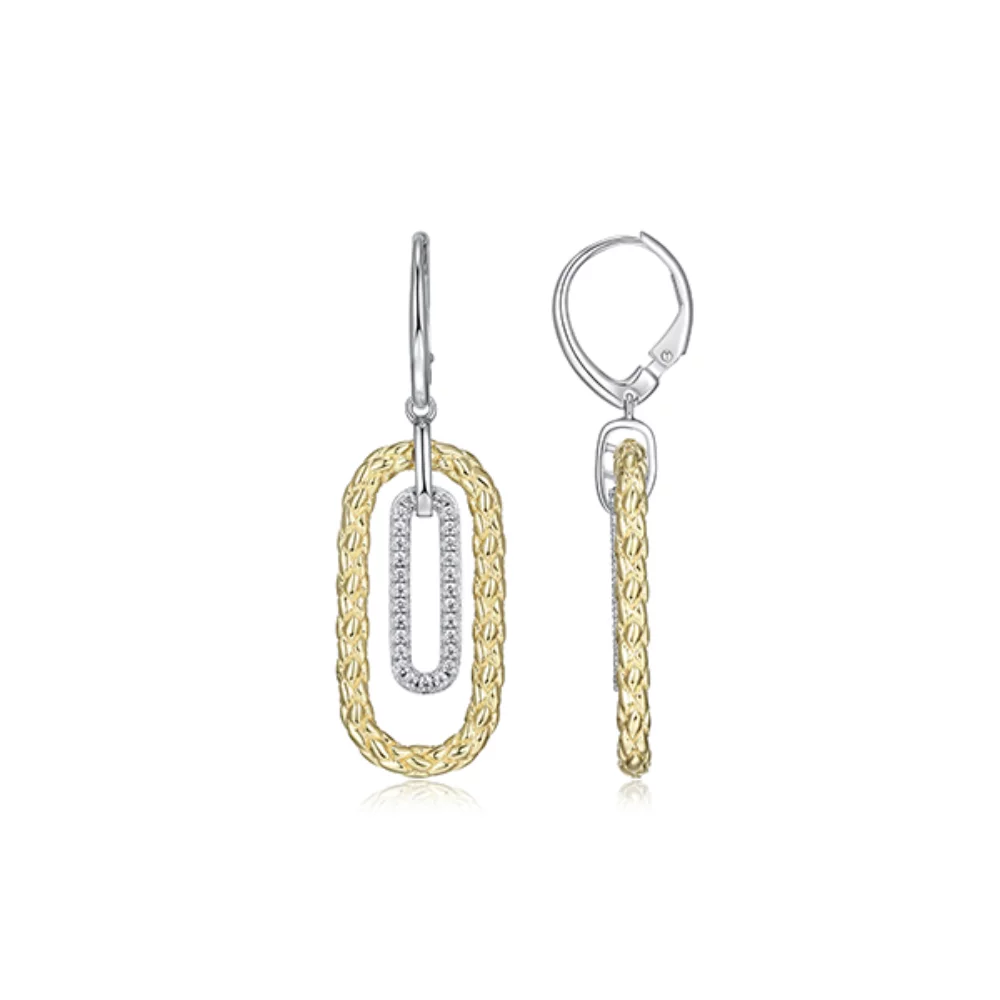 Boucles d'oreilles Charles Garnier en argent sterling avec fermoir à levier en zirconium cubique - argent et or