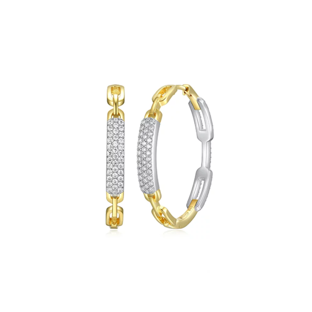 Boucles d'oreilles en argent sterling Charles Garnier "Modern Paperclip" avec lien en forme de trombone et CZ.