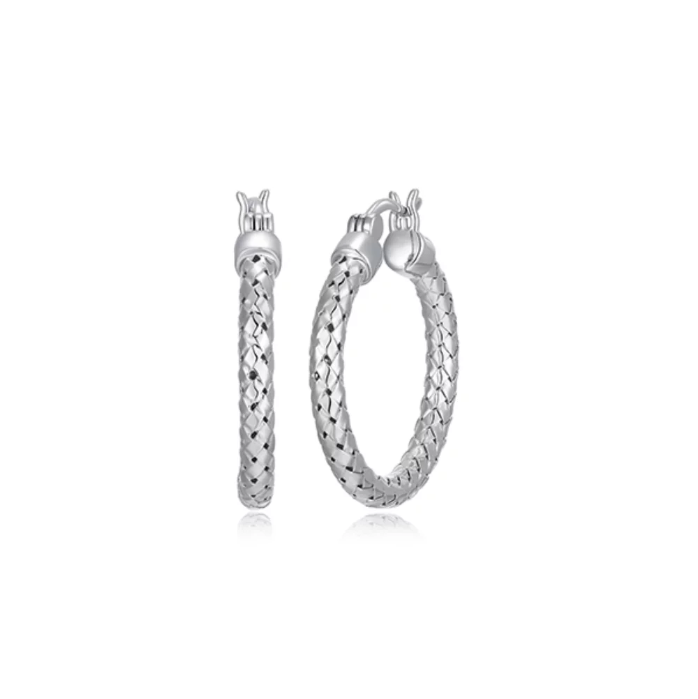 Charles Garnier Sterling Silver "New Mesh" Woven Tube 25mm Hoop Earrings - Silver