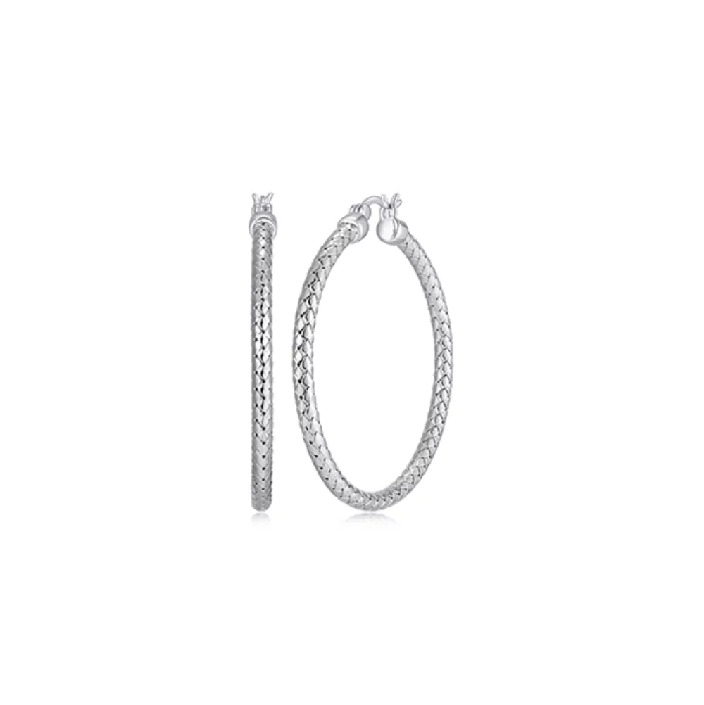 Charles Garnier Sterling Silver "New Mesh" 3mm Woven Tube 45mm Hoop Earrings - Silver