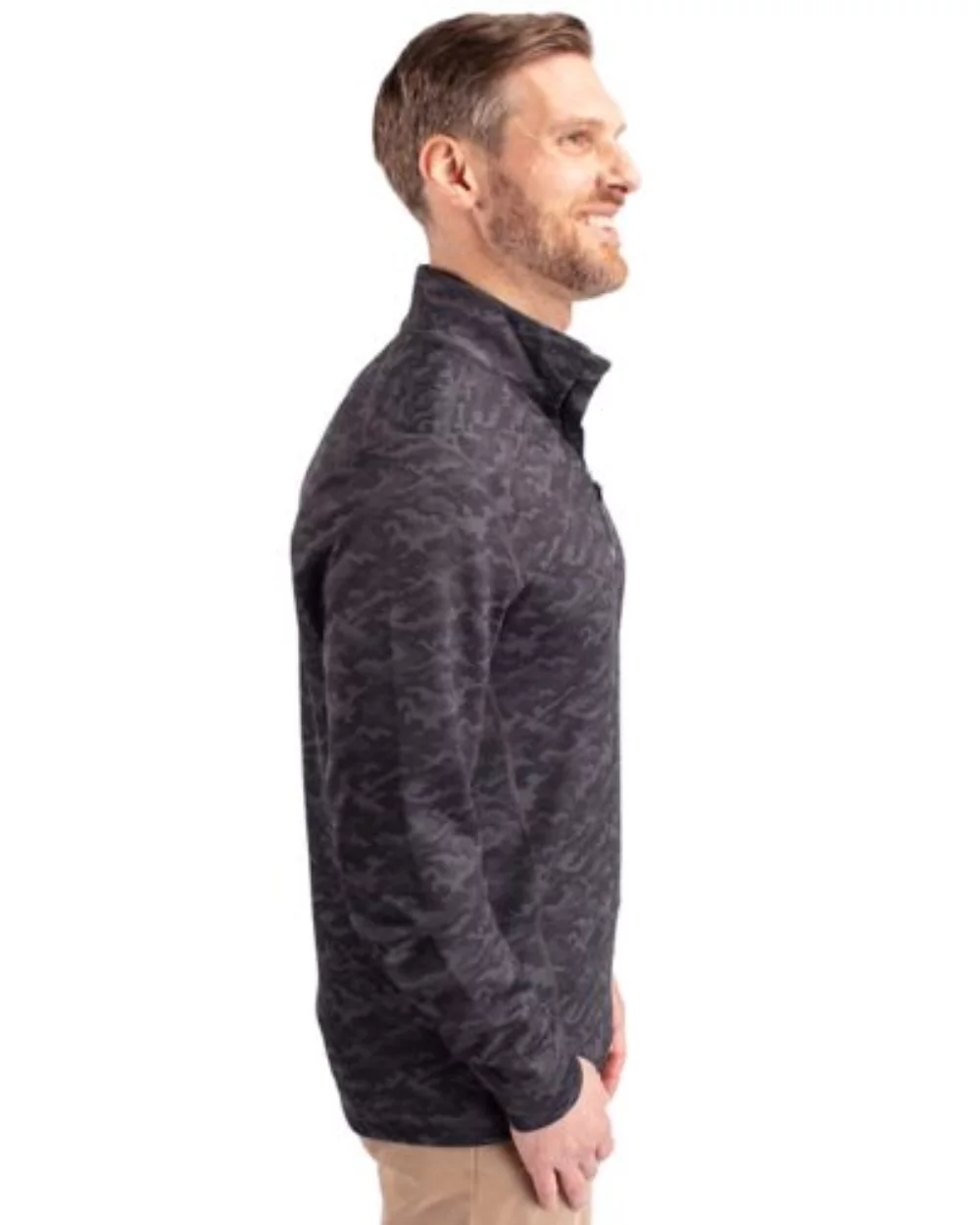 Cutter & Buck Traverse Stretch Camo Print Eco Quarter Zip Mens Big and Tall Pullover